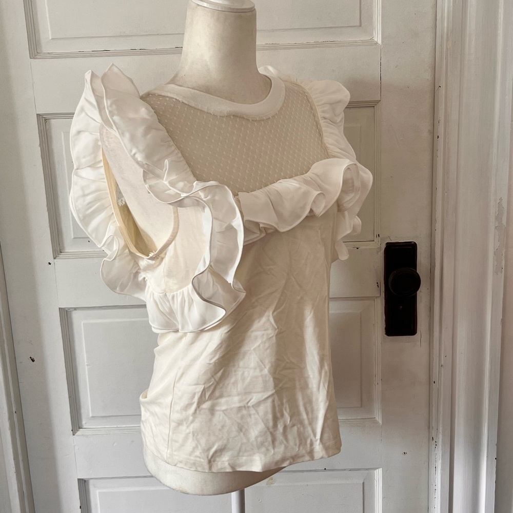INA | White Ruffle Short Sleeve Top - Picture 3 of 7